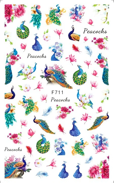 

3D Nail Sticker Spring Autumn Self-Adhesive Glue Stickers Beautiful Peacock Flowers Stickers for Manicure Nail Art Decoration