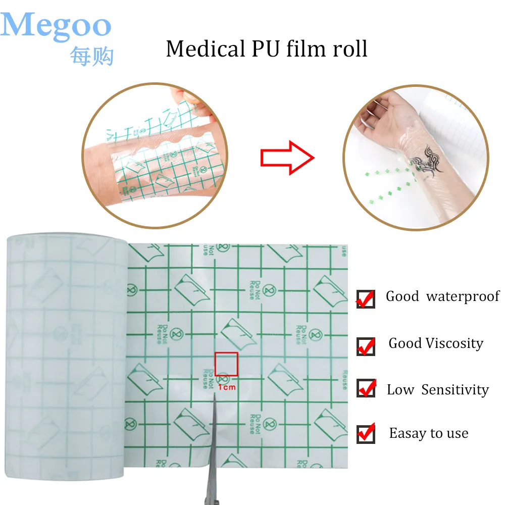 

5/7/10/15/20cmx10m Waterproof Adhesive Medical PU Film Roll For Wound Dressing Plaster Gauze Block Fixation Tattoo Bandage Roll