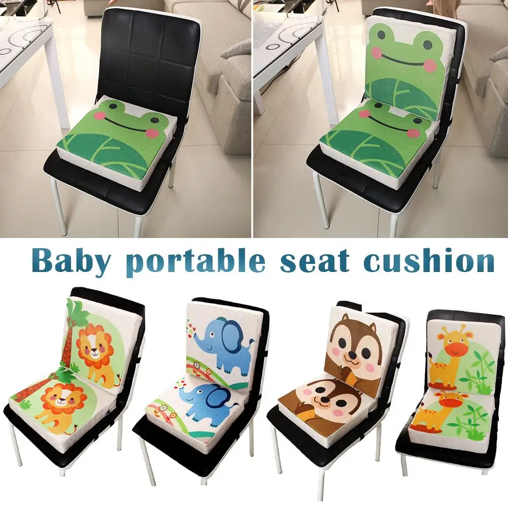 Coj&iacute;n de lino con estampado de dibujos animados para ni&ntilde;os, coj&iacute;n elevador para silla de comedor, port&aacute;til para beb&eacute;-1