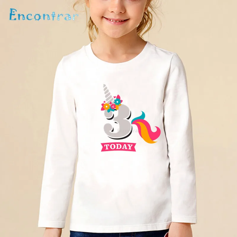 

Girls Birthday Number 1-9 Print Unicorn T shirt Baby Funny Long Sleeve Tops Kids Happy Birthday Present Number T-shirt,LKP2431