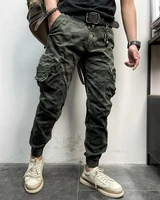 ankle length pants men casual cotton big pockets elastic mid waist cargo pants for men outdoor camouflage tactical trousers