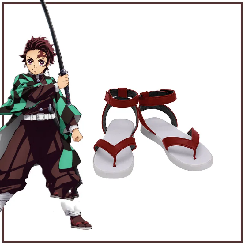 

Anime Role Kamado Tanjirou Cosplay Red Shoes Animation Props Summer Cool Sandals Demon Slayer