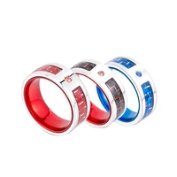trendy mens ring colorful stainless steel cool red black green yellow bule finger jewelry carbon fiber ring for hip hop party