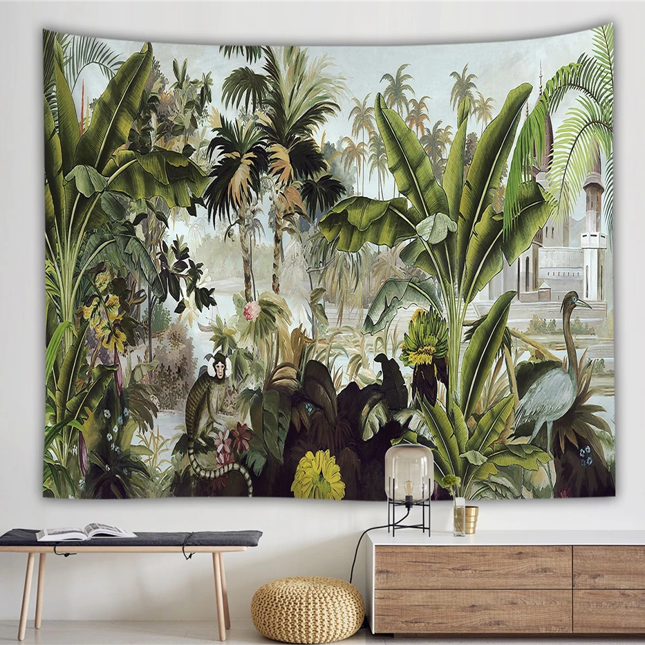 Настенный гобелен с изображением деревьев из пальмового гобелена тропическими