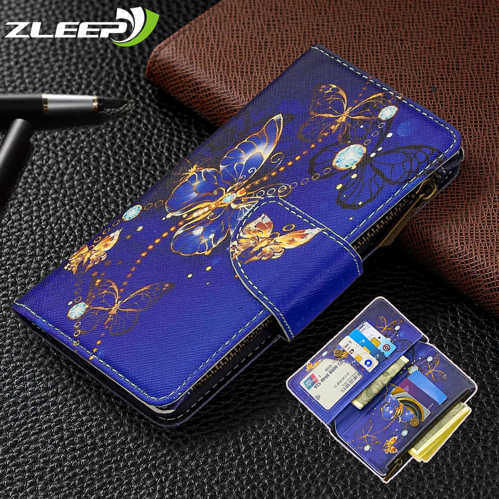 

Flip Zipper Case For Samsung Galaxy S22 S21 S20 FE S10 E S9 Plus Note 10 20 Ultra Luxury Leather Wallet Stand Slots Phone Cover