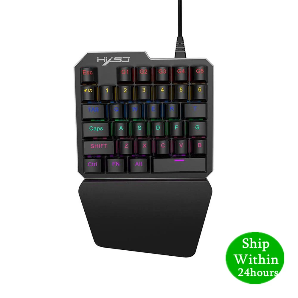 Проводная Механическая игровая клавиатура HXSJ J100 для одной руки мини с 35