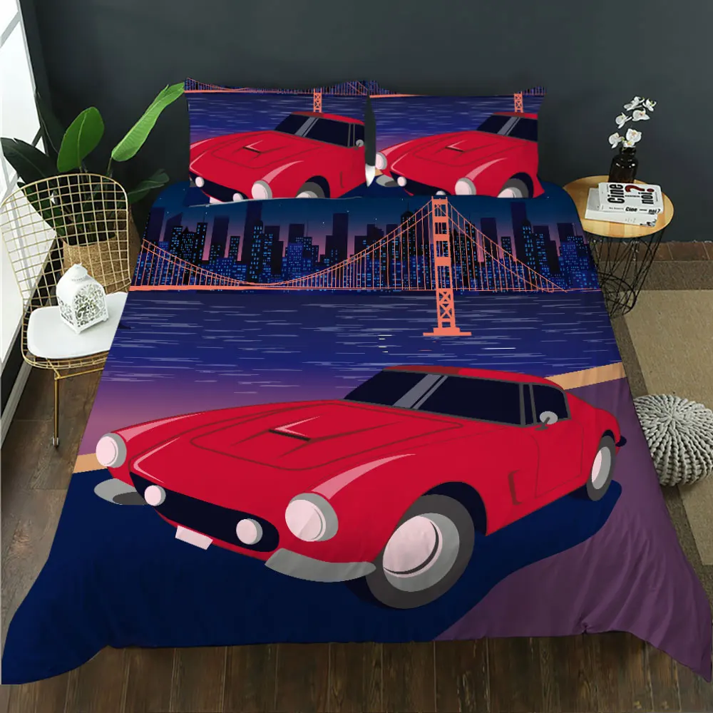 

BailiPromise red car cover suspension bridge jogo de cama bedroom 3D Print Pillowcase Soft Duvet Cover Queen King 2/3pcs
