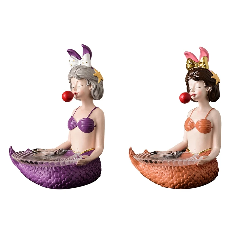 

Поднос для хранения в скандинавском стиле с изображением девочки-русалки, декоративный поднос для скульптуры, настольный поднос для мелоче...