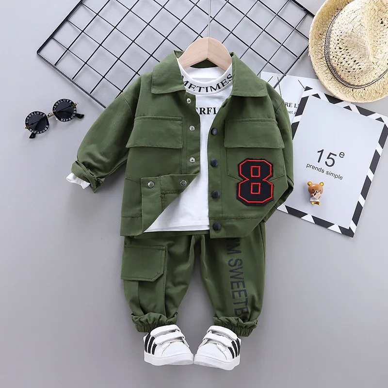 Spring and autumn children's boys three-piece suit baby casual high-quality long-sleeved T-shirt + pants infant boy clothin |