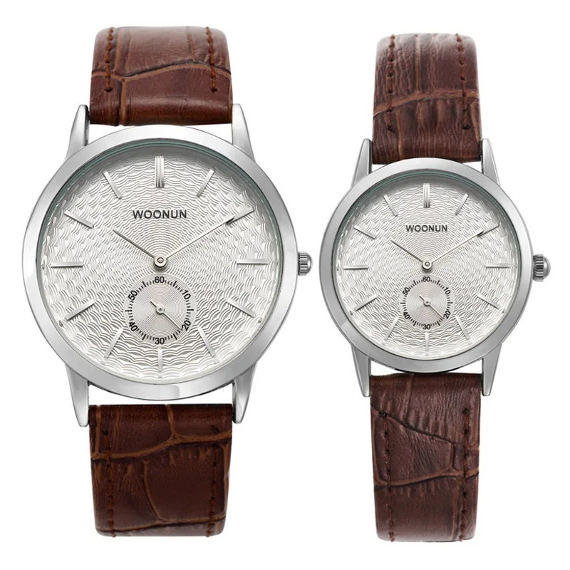 New Fashion Men Women Pair Watches WOONUN Top Luxury Brand Couple Watches for Lovers Genuine Leather Strap Quartz-Watch Cinturon