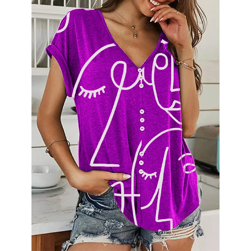 Женская однобортная футболка Повседневная Свободная большого размера с