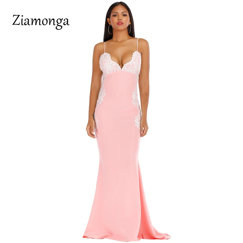 Ziamonga Vestidos вечерние нее кружевное платье для женщин Макси сексуальное с открытой