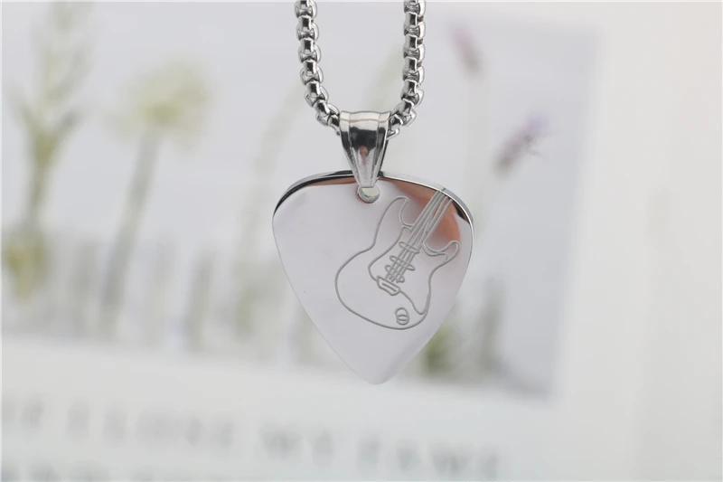 

Stainless Steel necklaces for men necklaces for women valentines day gift punk Hip hop Guitar Pick Pendant Necklace