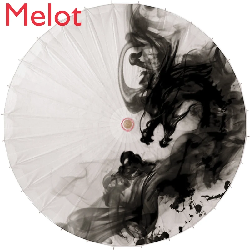 

Lan Wangji Same Style Traditional Paulownia Oil Paper Umbrella Rainproof and Sun Protection Ancient Style Blue Zhan Ink Dragon