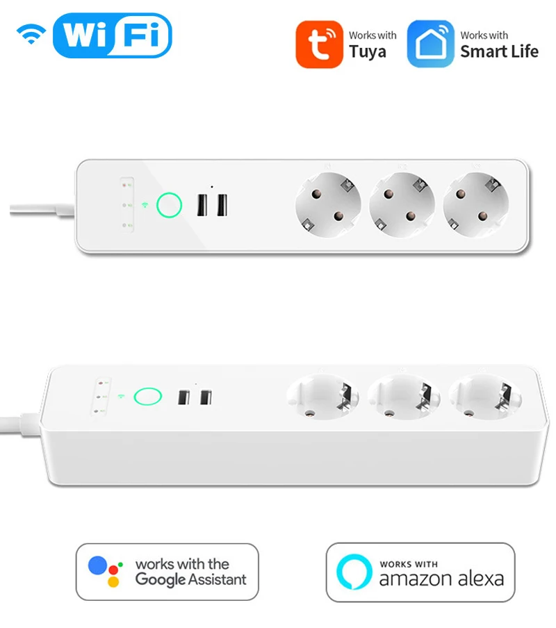 

16A Smart Power Strip With 2 USB Ports Independent Switch Multi-Plug Tuya/Smart Life APP Work With Alexa And Google Home