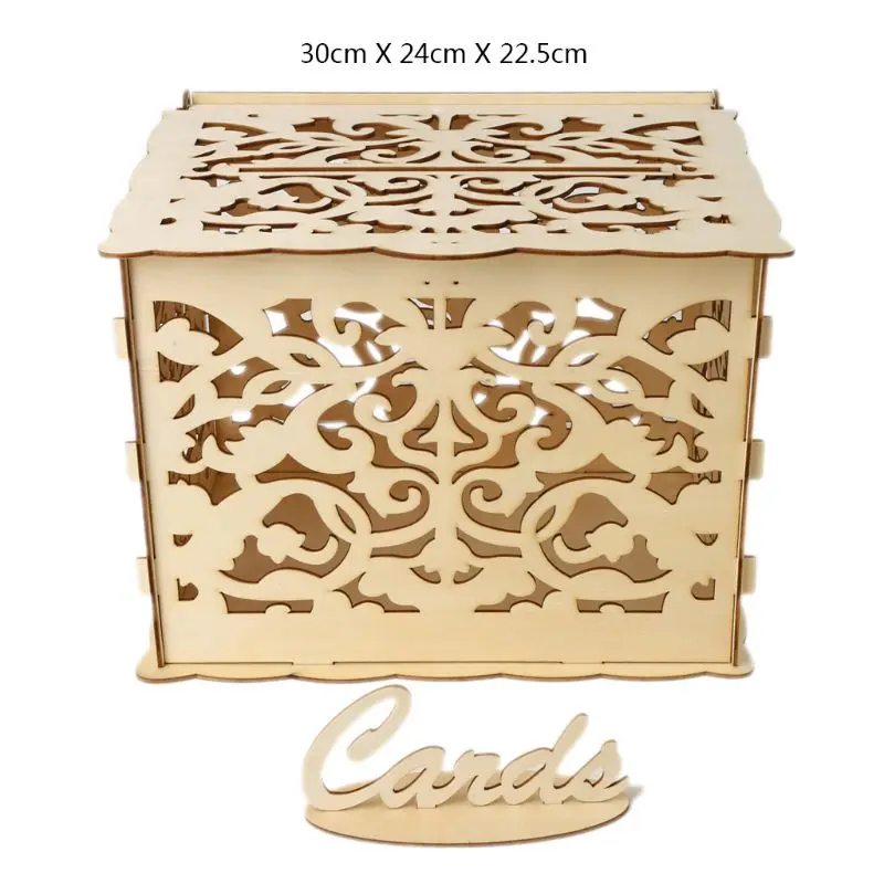 

DIY Wedding Gift Wooden Card Money Box Case With Lock Rustic Beautiful Birthday Party Favors Decoration Supplies