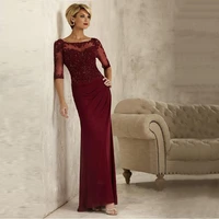 2021 latest charming red chiffon lace applique jewel neck mother of the bride dresses half sleeve wedding party gowns back out