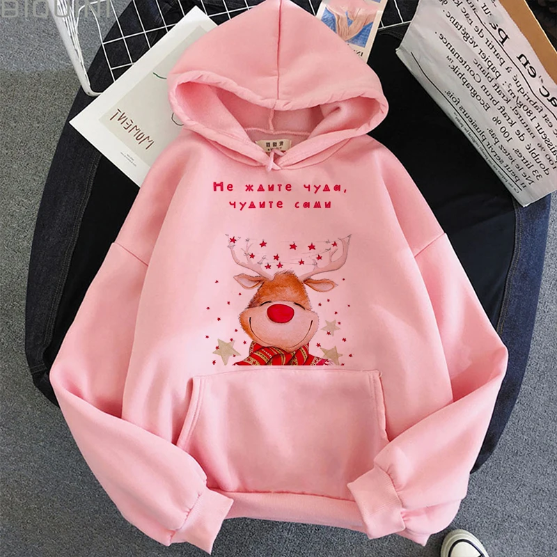 

Elk Kawaii Print Hoodie Sudaderas Harajuku Aesthetic Pink Tops Hoodies Women 2021 New Winter Fashion Y2k Casual Koop Sweatshirt