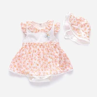 vlinder baby girl dress baby girl clothes summer dresses with caps cute pink newborn dress rompres 6m24m 2pcs set free shipping