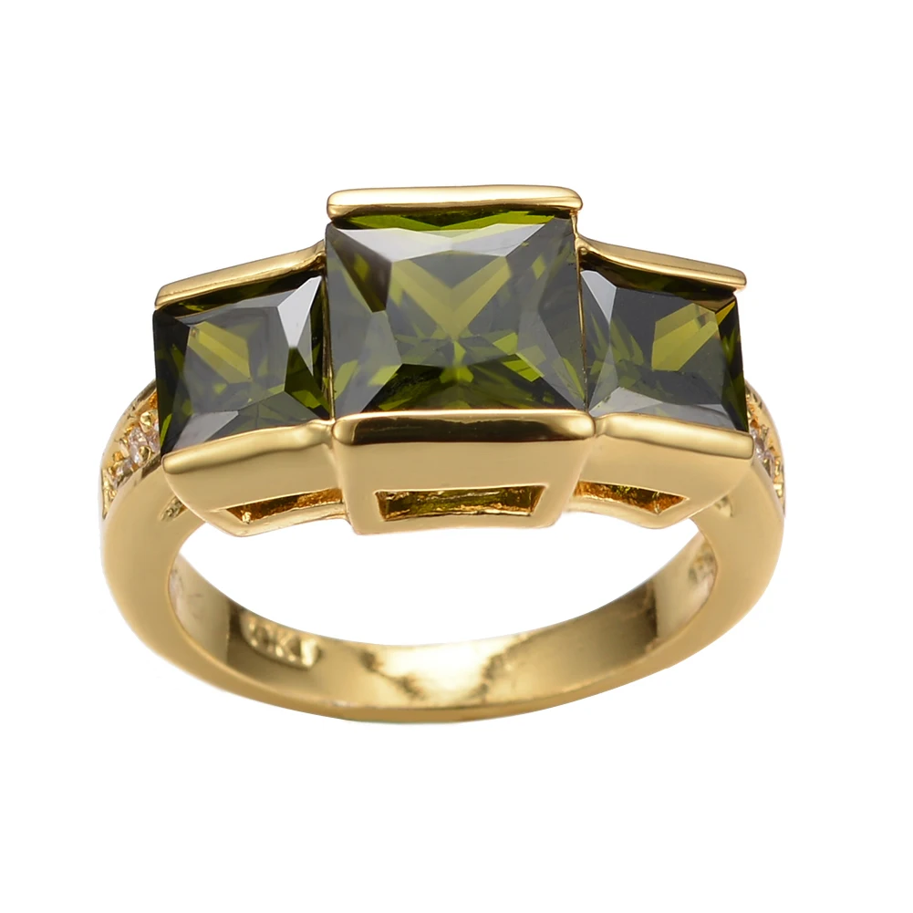 

Charm Female Olive Green Crystal Stone Ring Yellow Gold Color Wedding Rings For Women Vintage Bride Square Engagement Ring