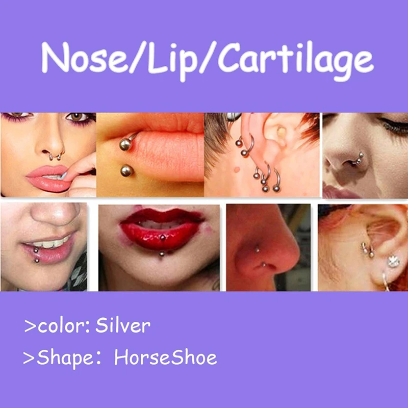 3 шт. серьги в стиле панк пирсинг для бровей губ кольцо 16G смайлик бар BCR подкова