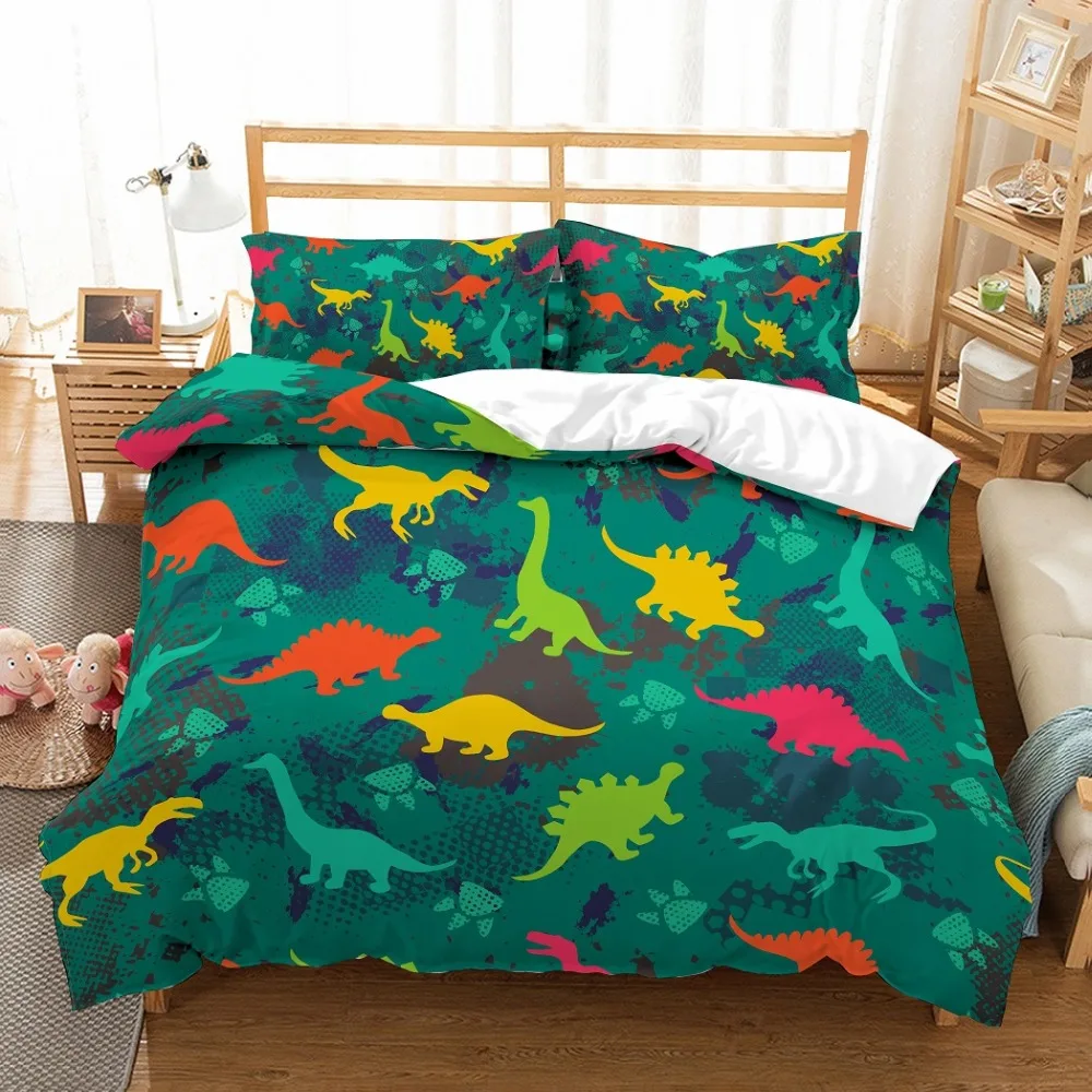 Желтый красный зеленый синий динозавр лес Комплект постельного белья 2/3 шт с