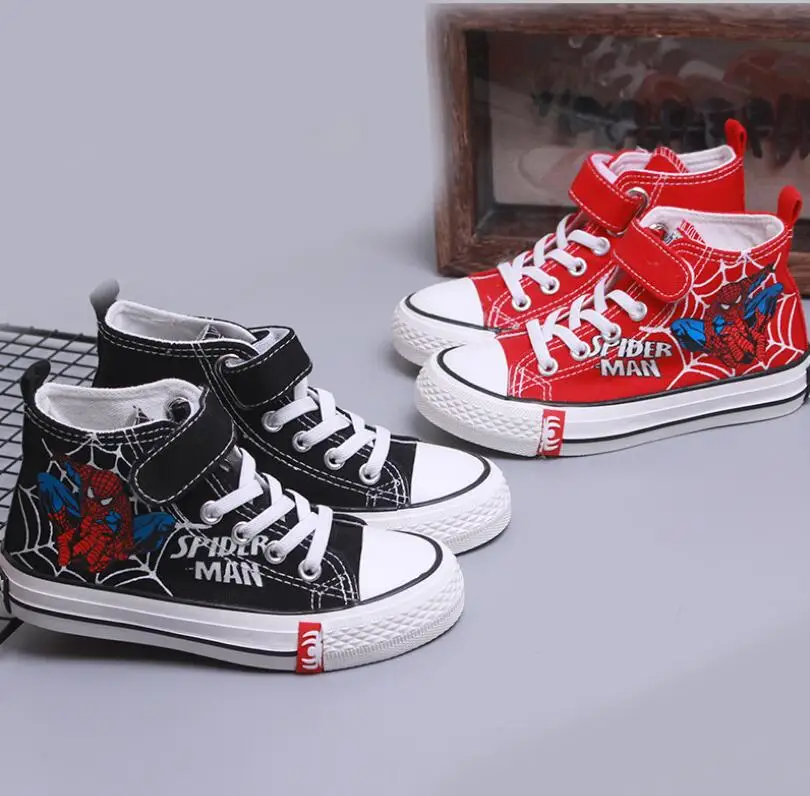 Холщовые кроссовки с высоким верхом и мультяшным человеком-пауком для мальчиков