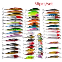 56pcsset floating luers minow crank mixed artificial bait swimbait hard bait with 6 8 10 hooks for fishing tackle gear fake
