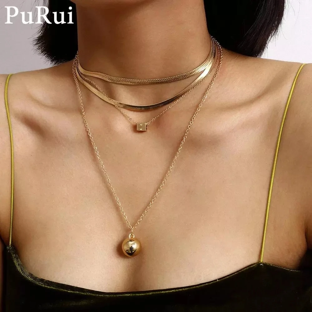 Многослойное ожерелье чокер PuRui в стиле панк длинная кубинская цепочка