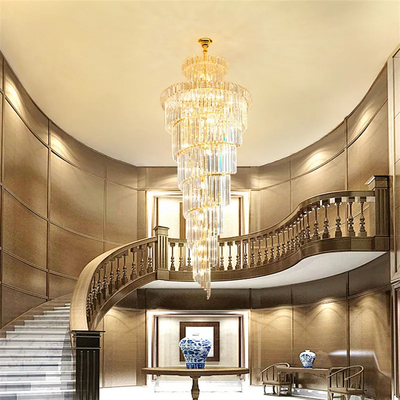 Koop Duplex Floor Kroonluchter Villa Hollow Building Hall Kristal Kroonluchter Moderne Minimalistische Woonkamer Wenteltrap Kroonluchter