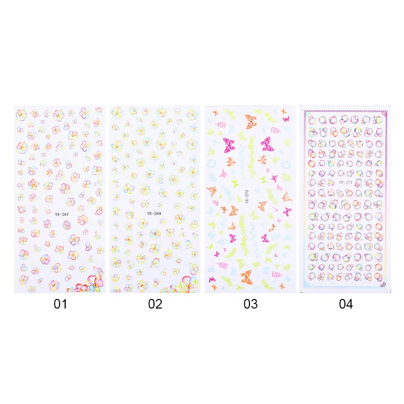 Цветочные смешанные узоры 3D наклейки для ногтей самоклеющиеся клейкий
