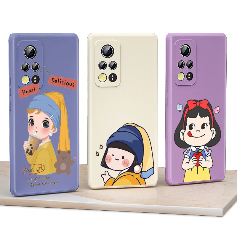 

Cute Cartoon Little Girl for Honor 50 30 20 10 10X 9X 9S 9C Pro Lite 5G Liquid Silicone Soft Cover Shockproof Phone Case
