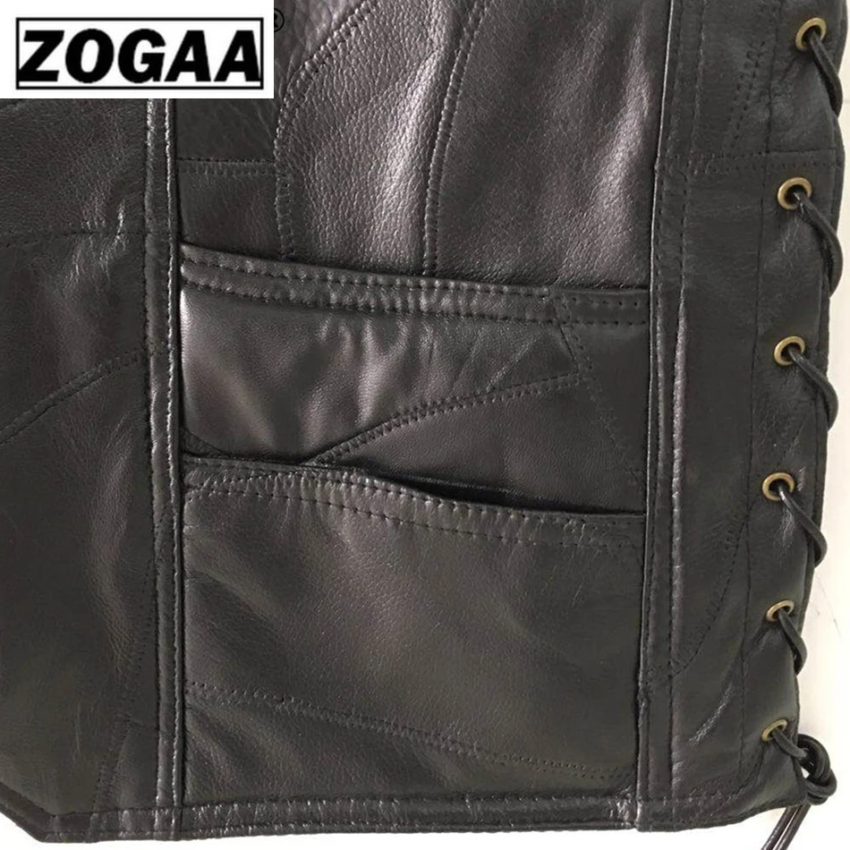 

ZOGAA Motorcycle Vest Leather Men's Black Waistcoat Male Biker Punk Genuine Leather Button Lace Up Autumn Sleeveless Jacket Men