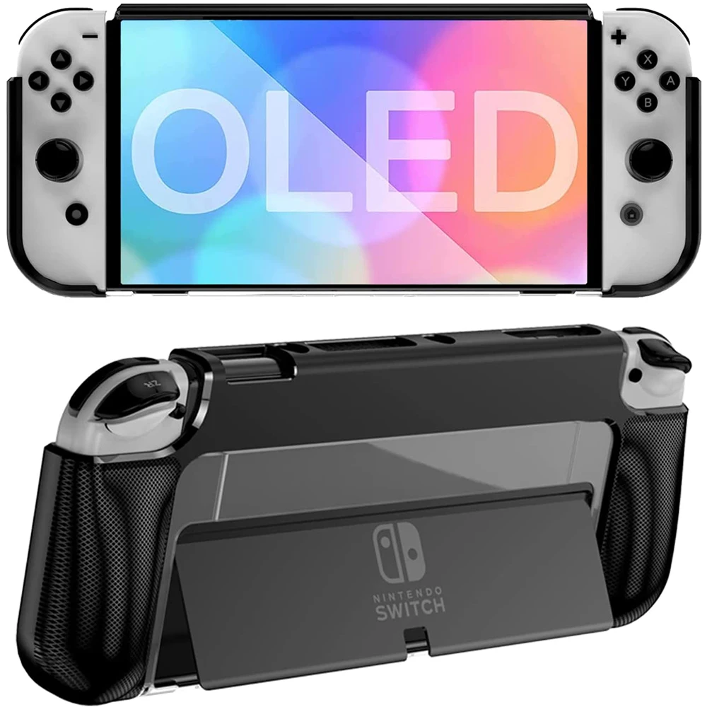 For Nintendo Switch OLED 2021 Dockable Protective Case PC+TPU Shell Ergonomic Handle Grip Holder NS OLED Slim Cover Skin Guard