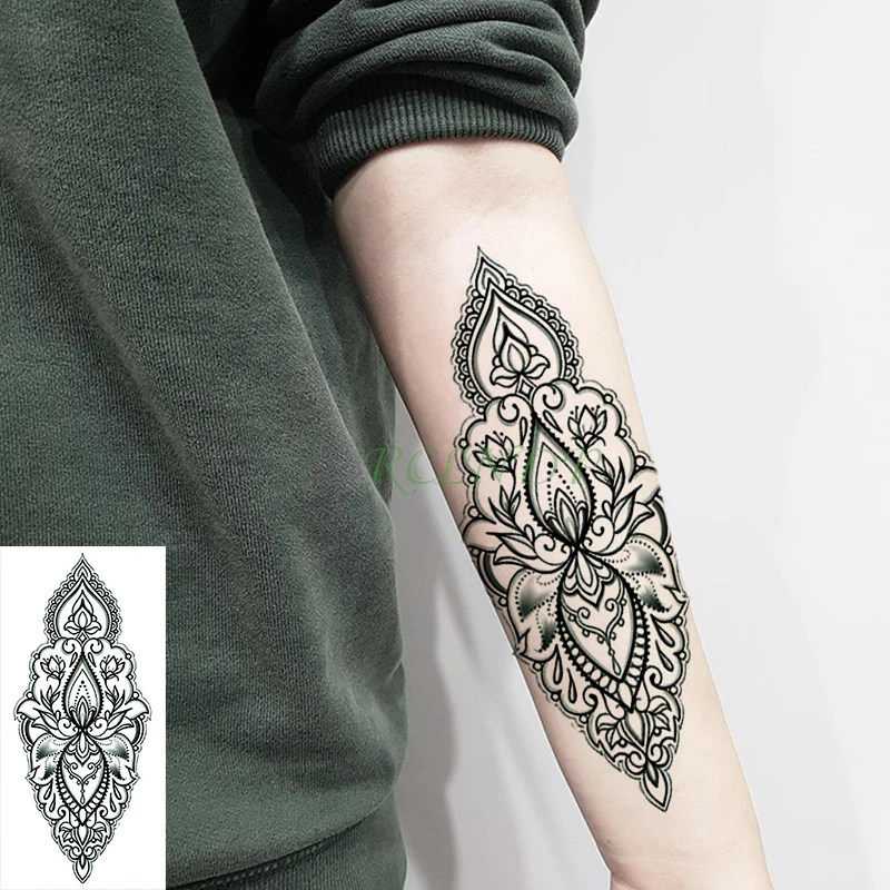 Водонепроницаемая Временная тату-наклейка цветок лотоса этнический Тотем хна