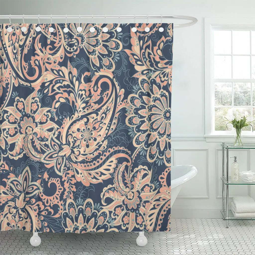 

Медальон Пейсли винтажный цветочный ковер Дамаск этнический индийский занавес для душа водонепроницаемый полиэстер 72x72 дюйма Комплект с к...