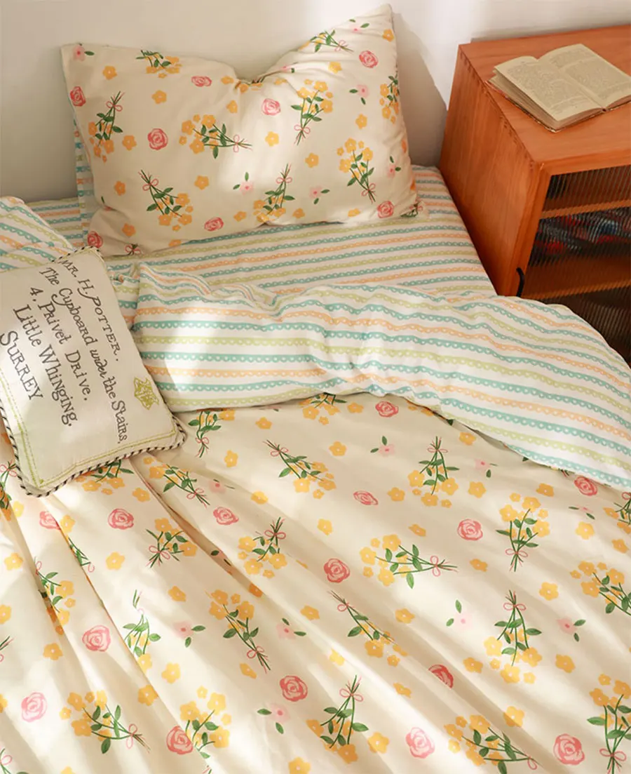 

Комплект постельного белья для девочек с пасторальным желтым цветком, романтический рустикальный хлопковый двойной полный Королевский до...