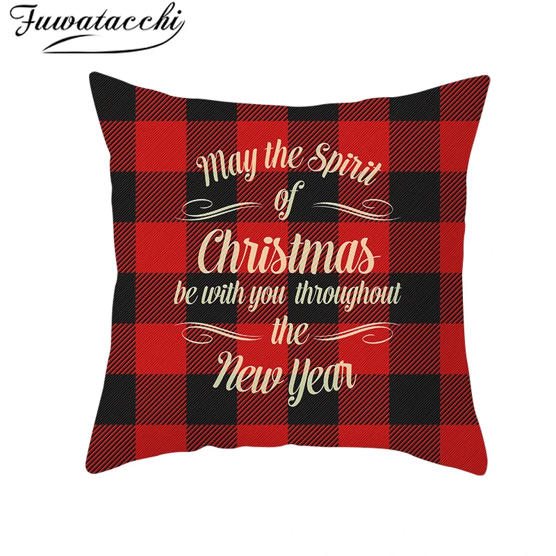 Чехол для подушки Fuwatacchi Merry Christmas Gift красный черный плед декоративные наволочки