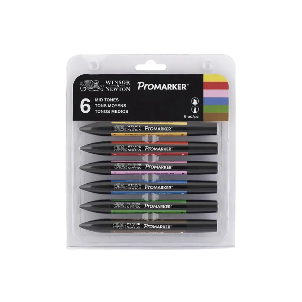 WINSOR& NEWTON Promarkers набор двухконцевых маркеров на спиртовой основе 6 цветов и 12 цветов дизайн Профессиональный маркер для художников - Цвет: 6 Mid