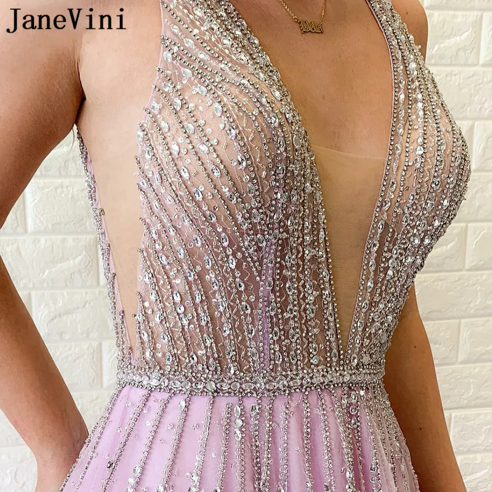 Женское вечернее платье с открытой спиной JaneVini длинное из лавандового тюля