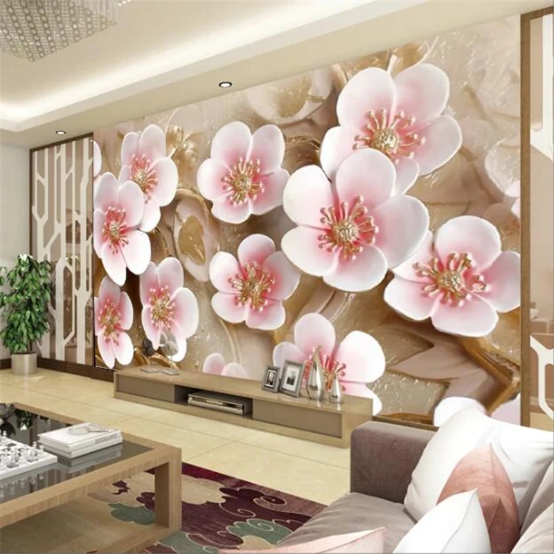 beibehang Custom wallpaper 3D stereo photo mural cherry blossom peach relief color carving 3d Papel de parede | Обустройство дома