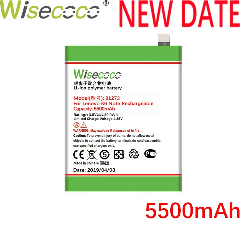 Wisecoco BL273 5500 мАч 3,8 в встроенный аккумулятор для lenovo K6 Note Замена аккумулятора телефона+ номер отслеживания