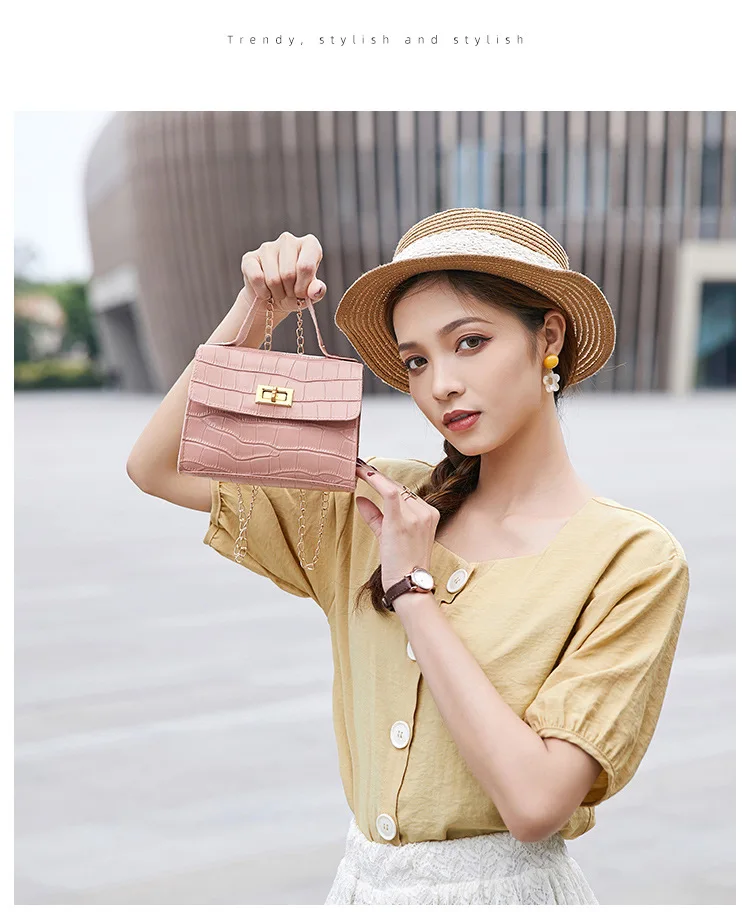 

PU Fashion Women Bags 2020 Summer New Crocodile Pattern Handbag Shoulder Messenger Chain Lock Small Square Bag Wholesale