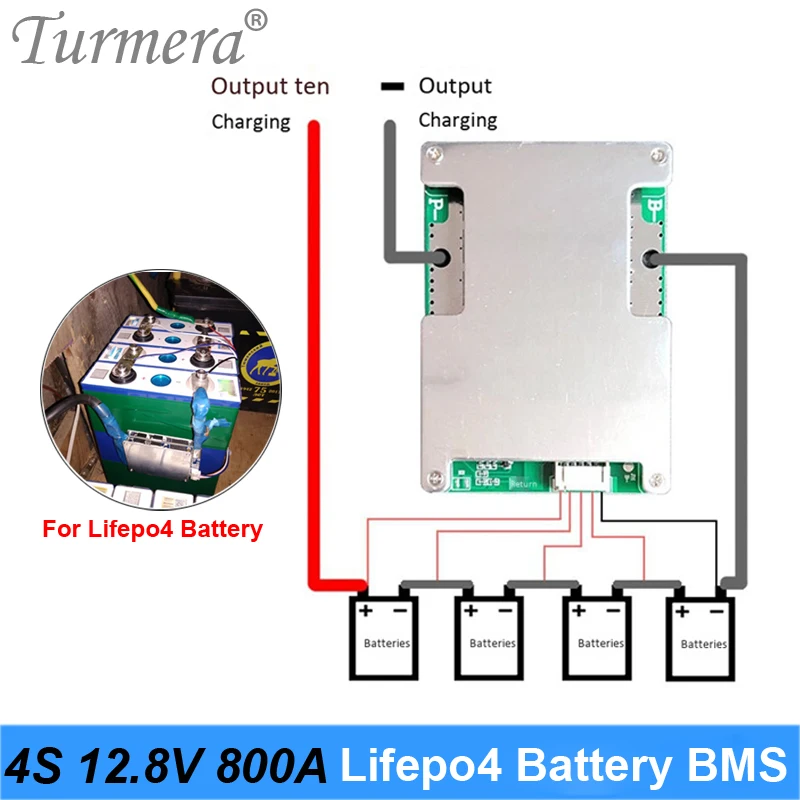 

Turmera 4S 800A 50A 12.8V 14.4V 32700 Lifepo4 Battery BMS Balance to Solar Panel or Electric Boat Uninterrupted Power Supply 12V