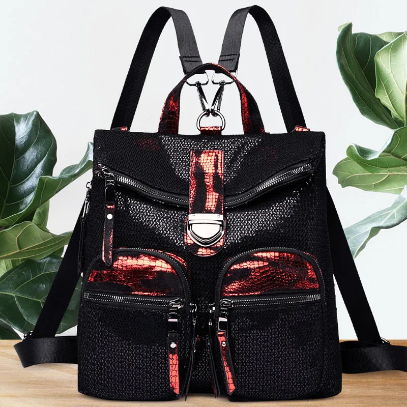 

Женский рюкзак в европейском и американском стиле с блестками контрастного цвета, женский рюкзак Hugh Trend, Студенческая сумка sh110070