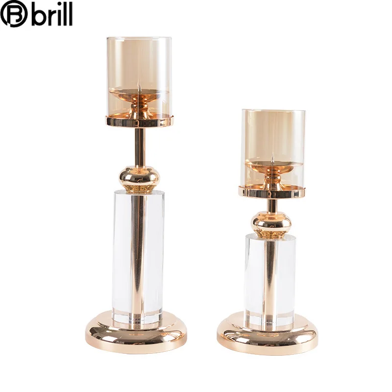 

Nordic INS Crystal Candle Holder Metal Gold Candlestick Decoration Candlelight Dinner Decoration Centre De Table Mariage Bougies