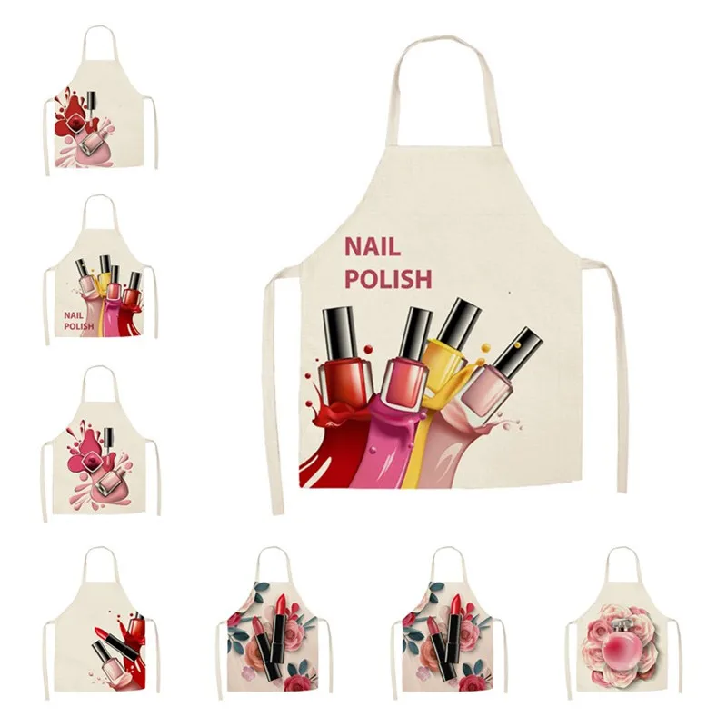 

55x68 см Лен цветок лак для ногтей тема печати Кухня фартуки унисекс ужин вечерние Пособия по кулинарии нагрудник Смешные передник для очистк...