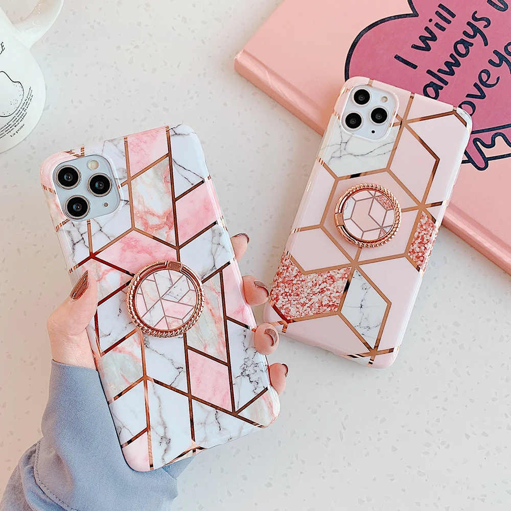 Чехол для телефона с геометрическим покрытием и мраморным рисунком Samsung A51 A71 S21 S20