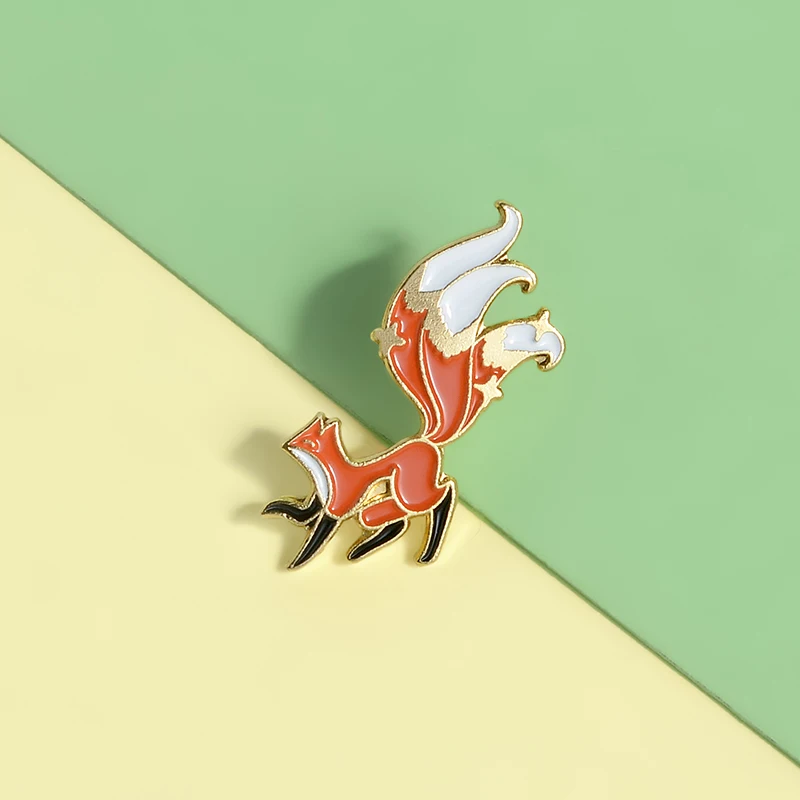 Булавка в виде лисы эмалированная брошь красного животного умная и хитрая