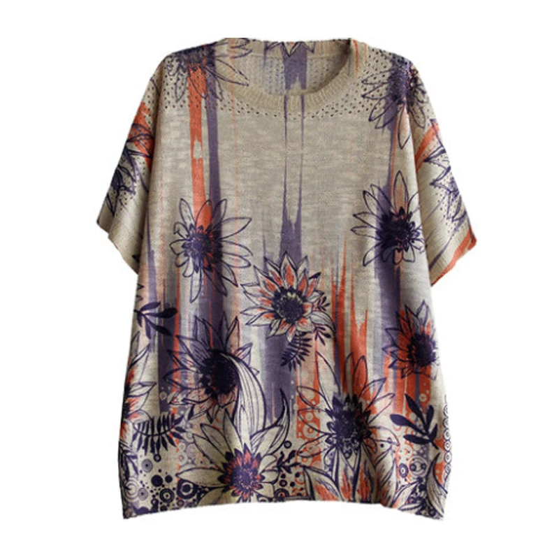 

Max LuLu 2021 British Summer Clothing Womens Flowers Knitted Tee Shirts Ladies O-Neck Casual Tshirts Female Short Sleeve Tops